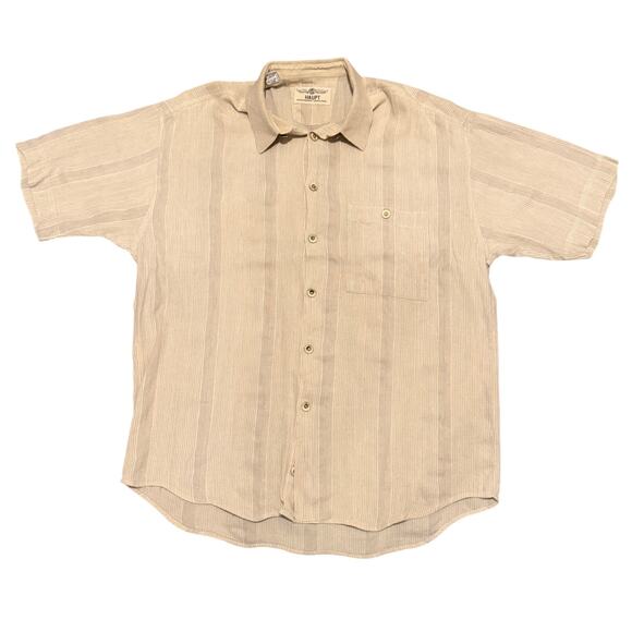 Haupt Men Cotton Linen Short Sleeve Button Shirt XL Beige Textured Resort Casual - Picture 1 of 8